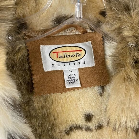 Talbots Faux Suede Car Coat Animal Print Faux Fur Large - Picture 3 of 7